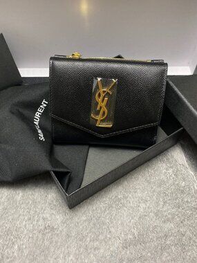 YSL Monogram Trifold Wallet in Grained Leather